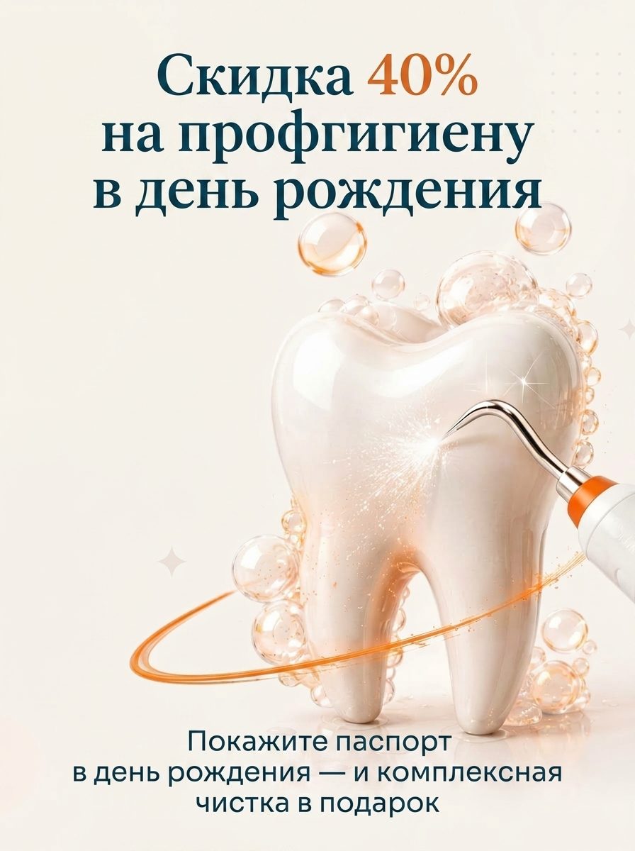 Скидка 40% на профгигиену в день рождения — 3 600 ₽